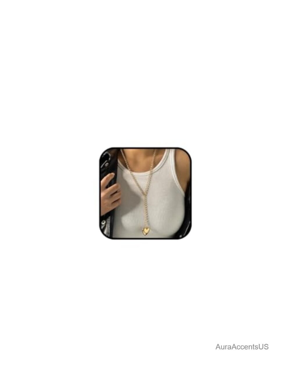Chunky Puffy Heart Necklace Cuban Link Toggle Lariat Statement